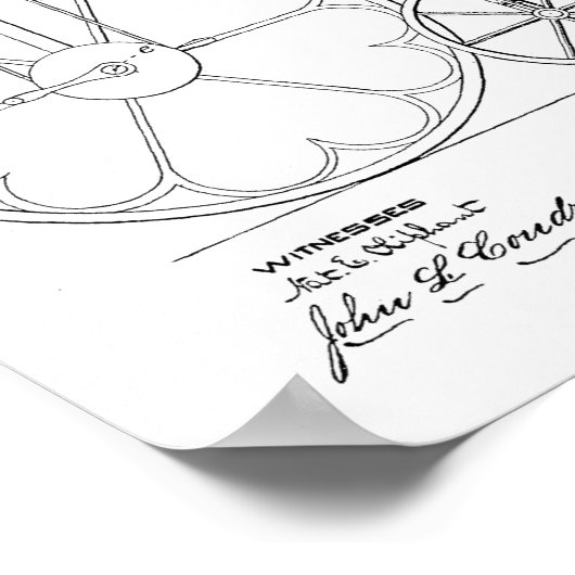 1878ヴィンテージハイホイーラー自転車特許プリント ポスター (角)