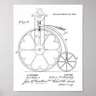 1878ヴィンテージハイホイーラー自転車特許プリント ポスター