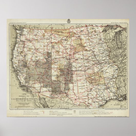 1878年アメリカ地理測量局進捗地図 ポスター (正面)