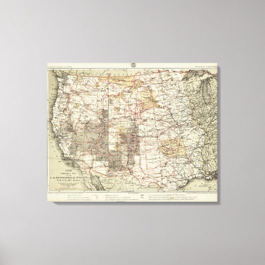 1878年米国地勢調査の進捗地図 キャンバスプリント (正面)
