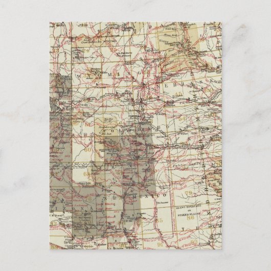 1878年米国地勢調査の進捗地図 ポストカード (正面)