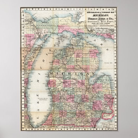 1878年製ミシガン州地図 ポスター (正面)