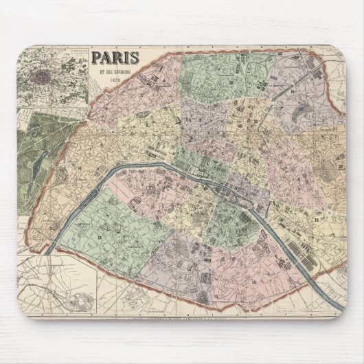 1878年 フランス パリ 古地図 マウスパッド (正面)