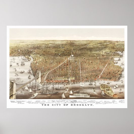 1879年からのニューヨーク，ブルックリンの地図 ポスター (正面)