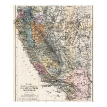 1879年カリフォルニアのヴィンテージ ドイツ地図ポスター