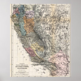 1879年カリフォルニアのヴィンテージ ドイツ地図ポスター ポスター