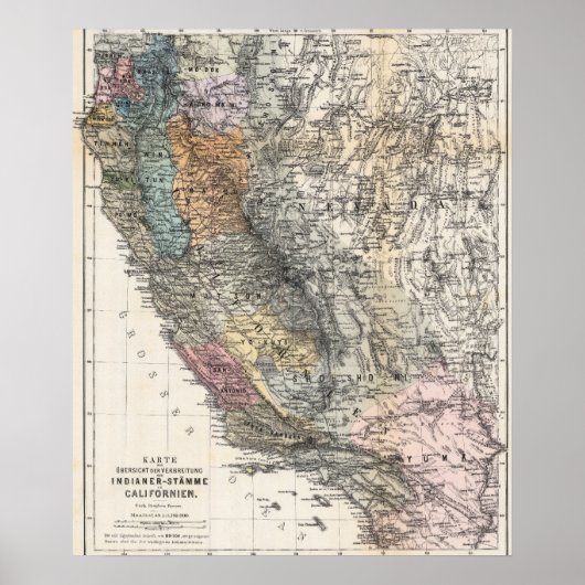 1879年カリフォルニアのヴィンテージ ドイツ地図ポスター ポスター (正面)