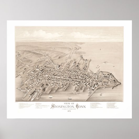 1879年コネチカット州ストニントンの地図 ポスター (正面)