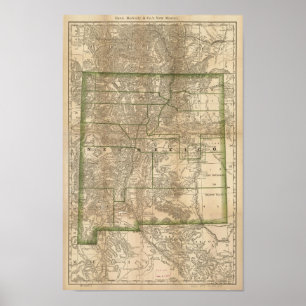 1879 Antique Rail Map of New Mexico ポスター