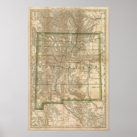 1879 Antique Rail Map of New Mexico ポスター (正面)