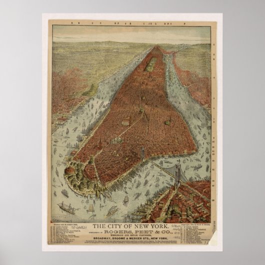 1879 New York City NY Bird's eye viewパノラママップ ポスター (正面)