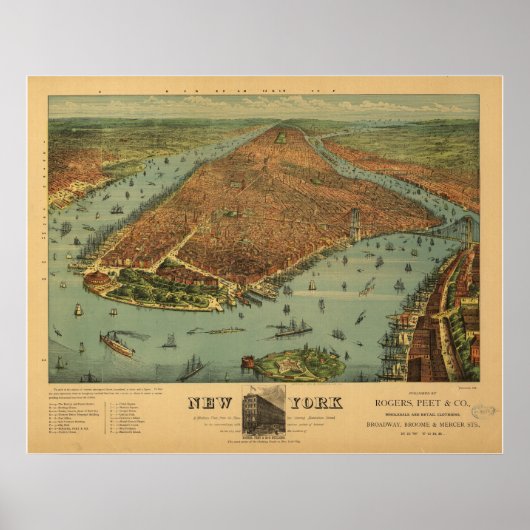 1879 New York City NY Bird's eye viewパノラママップ ポスター (正面)