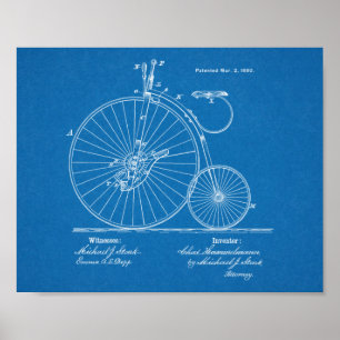 1880ハイホイーラー自転車デザイン特許プリント ポスター