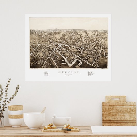 1880年からマサチューセッツ州メドフォードの地図 ポスター (キッチン)