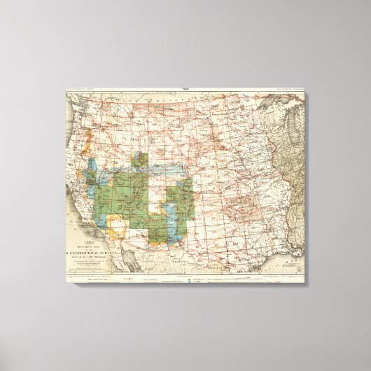 1880年の米国地勢調査の進捗地図 キャンバスプリント (正面)