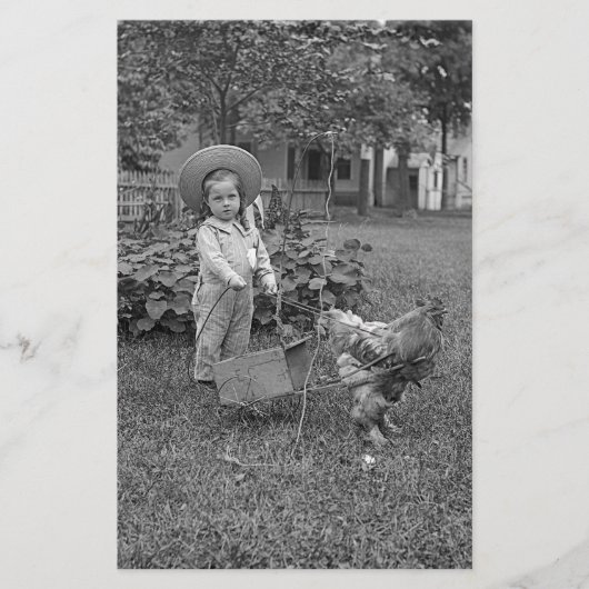 1880年代の愛らしい少女とオンドリのカートinガーデン 便箋 (正面)