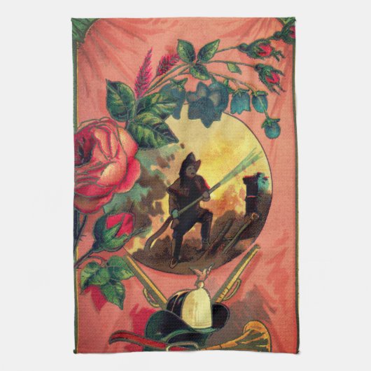 1880年代の消防士のタオルのアート キッチンタオル (縦)