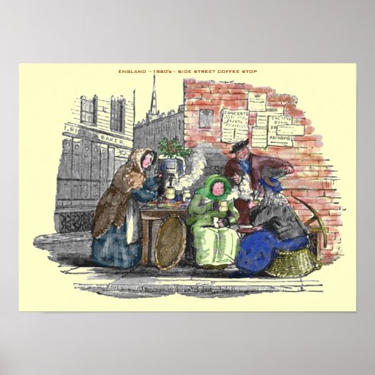 「1880年代イギリス通りホットコーヒーベンダー」 ポスター (正面)