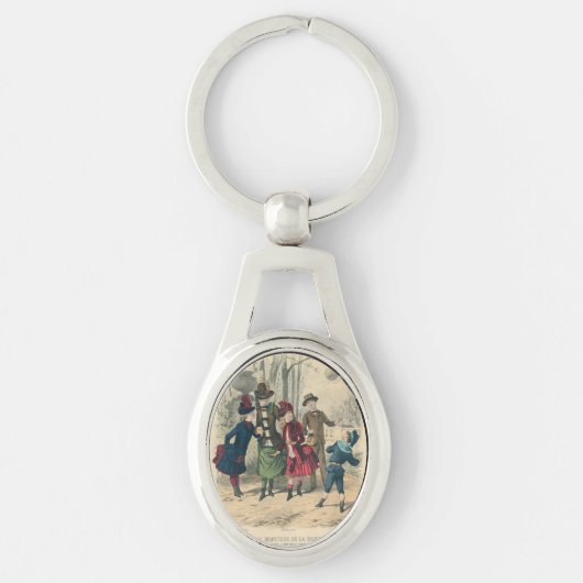 1880年代 ビクトリア時代の子供たちのボール遊び 冬 キーホルダー (正面)