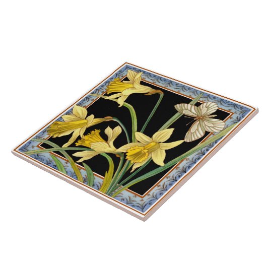 1880 Maw & Co Transferware Daffodilビクトリアンタイル タイル (側面)