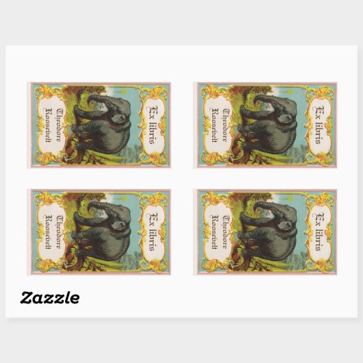 1880sアンティークゾウ蔵書票シール 長方形シール (シート)