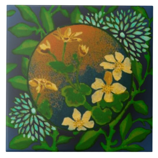 1880sレアウェッジウッドバルボスリップまたは滑ることトイン色彩の鮮やかレプロ タイル (正面)