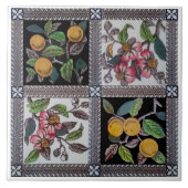 1880s Repro Brows &カラフル Fruit Transferware タイル (正面)