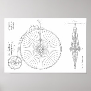 1881ハイホイーラー自転車デザイン特許プリント ポスター