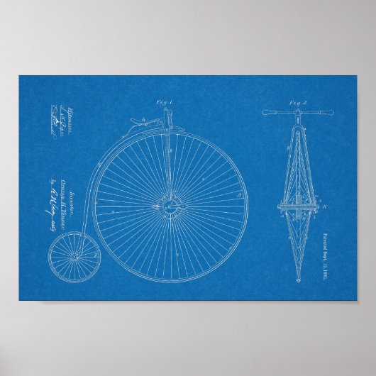 1881ハイホイーラー自転車デザイン特許プリント ポスター (正面)