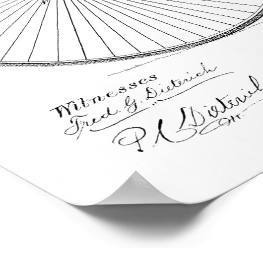 1881ヴィンテージハイホイーラー自転車特許プリント ポスター (角)