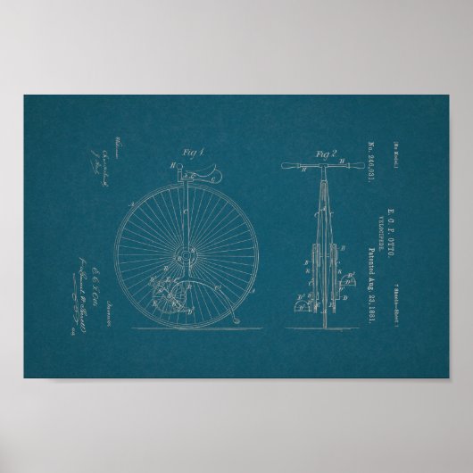 1881ヴィンテージ自転車特許プリント ポスター (正面)