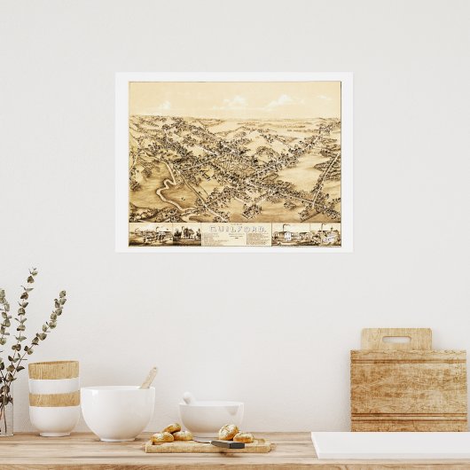 1881年からコネチカット州ギルフォードの地図 ポスター (キッチン)