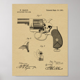 1881 Gun Revolver Patent Art Drawing Print ポスター
