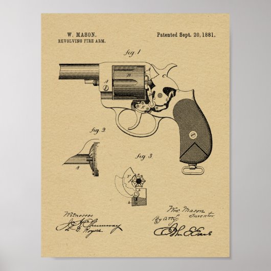 1881 Gun Revolver Patent Art Drawing Print ポスター (正面)