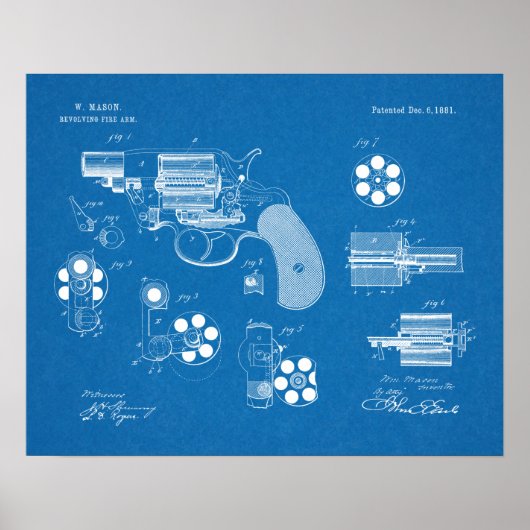 1881 Gun Revolver Patent Art Drawing Print ポスター (正面)