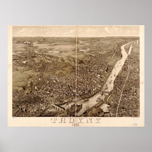 1881 Troy, NY Bird's-eye viewパノラママップ ポスター (正面)