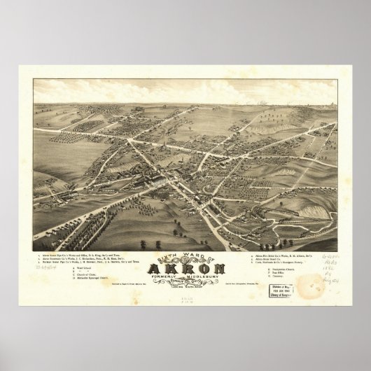 1882アクロンOH鳥瞰図パノラママップ ポスター (正面)