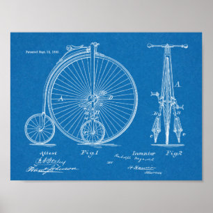 1882ハイホイーラー自転車デザイン特許プリント ポスター