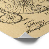1882ヴィンテージハイホイーラー自転車特許プリント ポスター (角)
