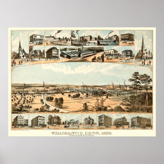1882年のヴィンテージポスターCTのウィリアマンティックの地図 ポスター (正面)