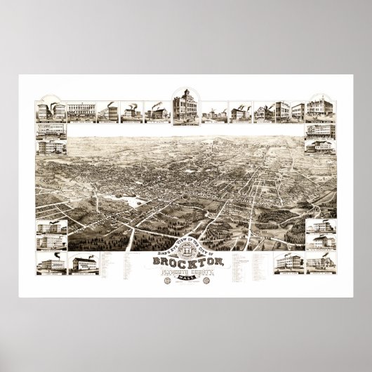 1882年マサチューセッツ州ブロクトンの地図 ポスター (正面)