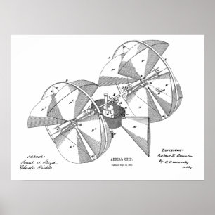 1882機飛んでいる械航空機スケッチプリント ポスター