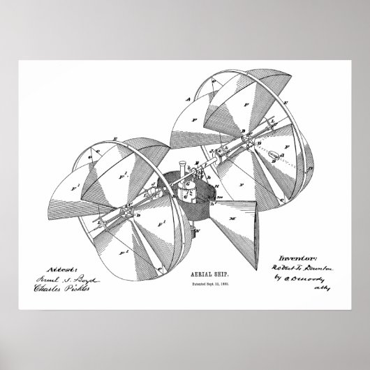 1882機飛んでいる械航空機スケッチプリント ポスター (正面)