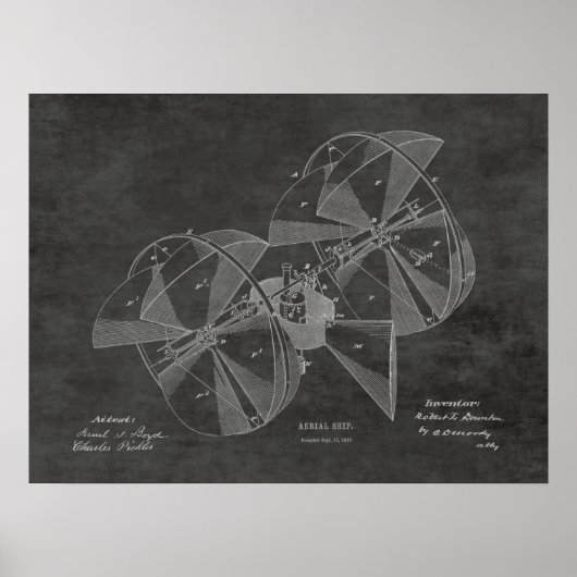 1882機飛んでいる機航空機特許スケッチプリント ポスター (正面)