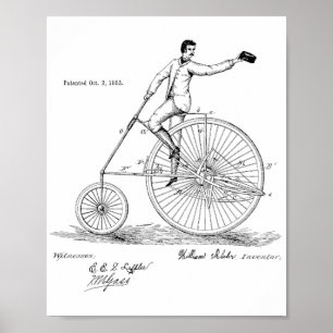 1883ヴィンテージハイホイーラー自転車特許プリント ポスター