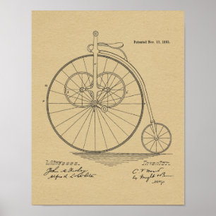 1883ヴィンテージハイホイーラー自転車特許プリント ポスター