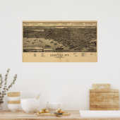 1884シアトルWAバードアイビューパノラママップ ポスター (キッチン)