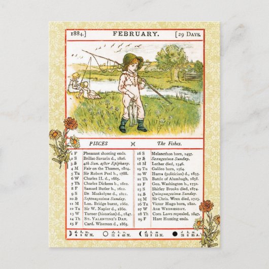 1884年2月アルマナック。魚の魚座 ポストカード (正面)