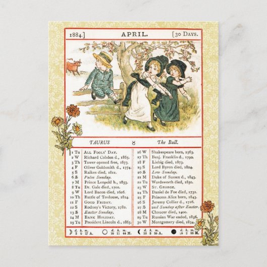 1884年4月アルマナック。雄牛のタウロス ポストカード (正面)