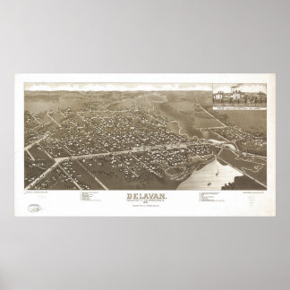 1884 Delavan, WI Birds Eyeパノラママップ ポスター